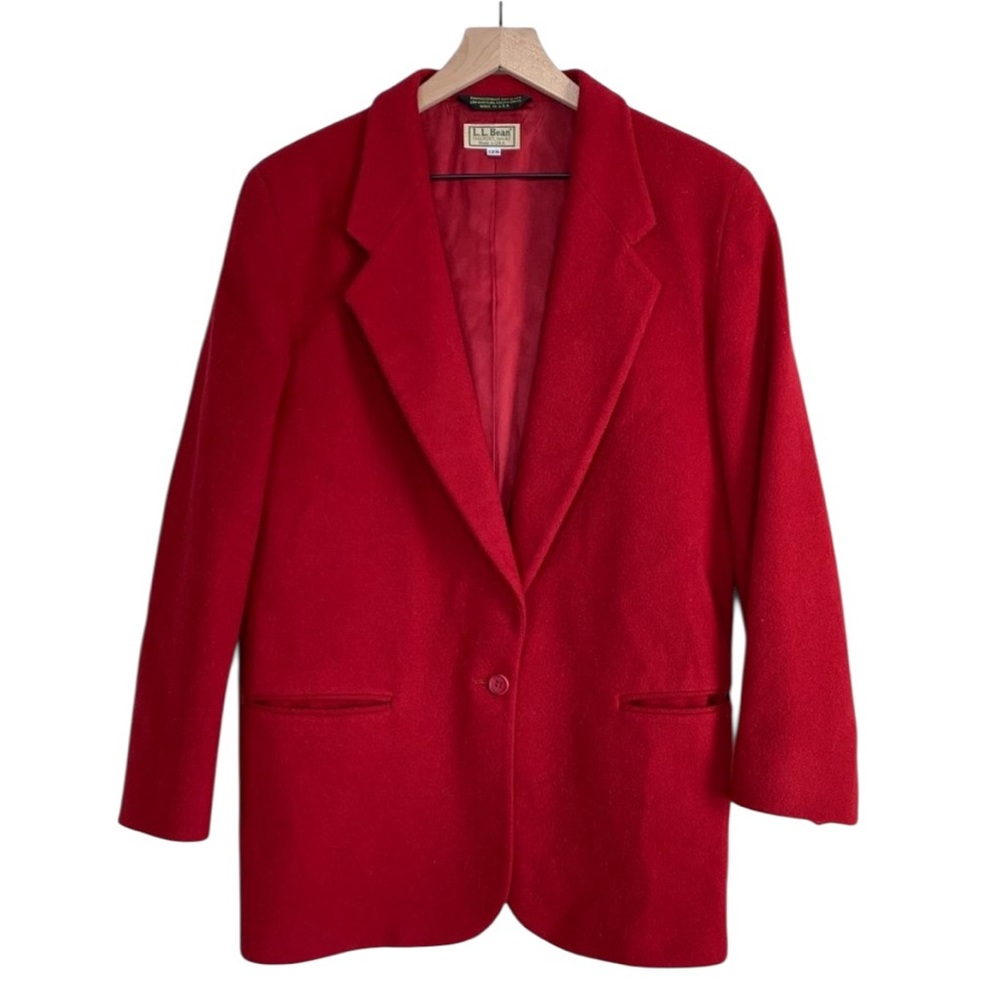 Vintage L.L Bean Red Wool Cashmere Single Button Blazer Jacket Sz 8R